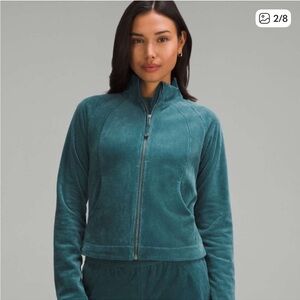 Lululemon Scuba Track Jacket in the Velvet Cord Material and Storm Teal